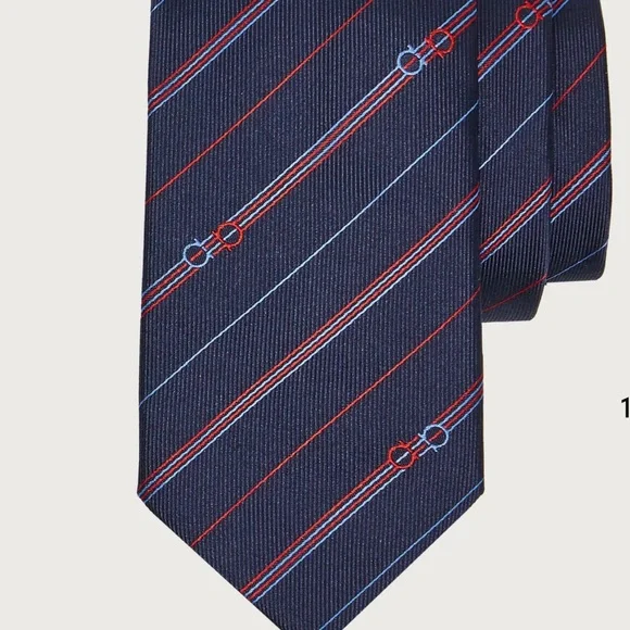 SALVATORE FERRAGAMO MENS SILK STRIPE TIE WITH LOGO NAVY BLUE NWT
